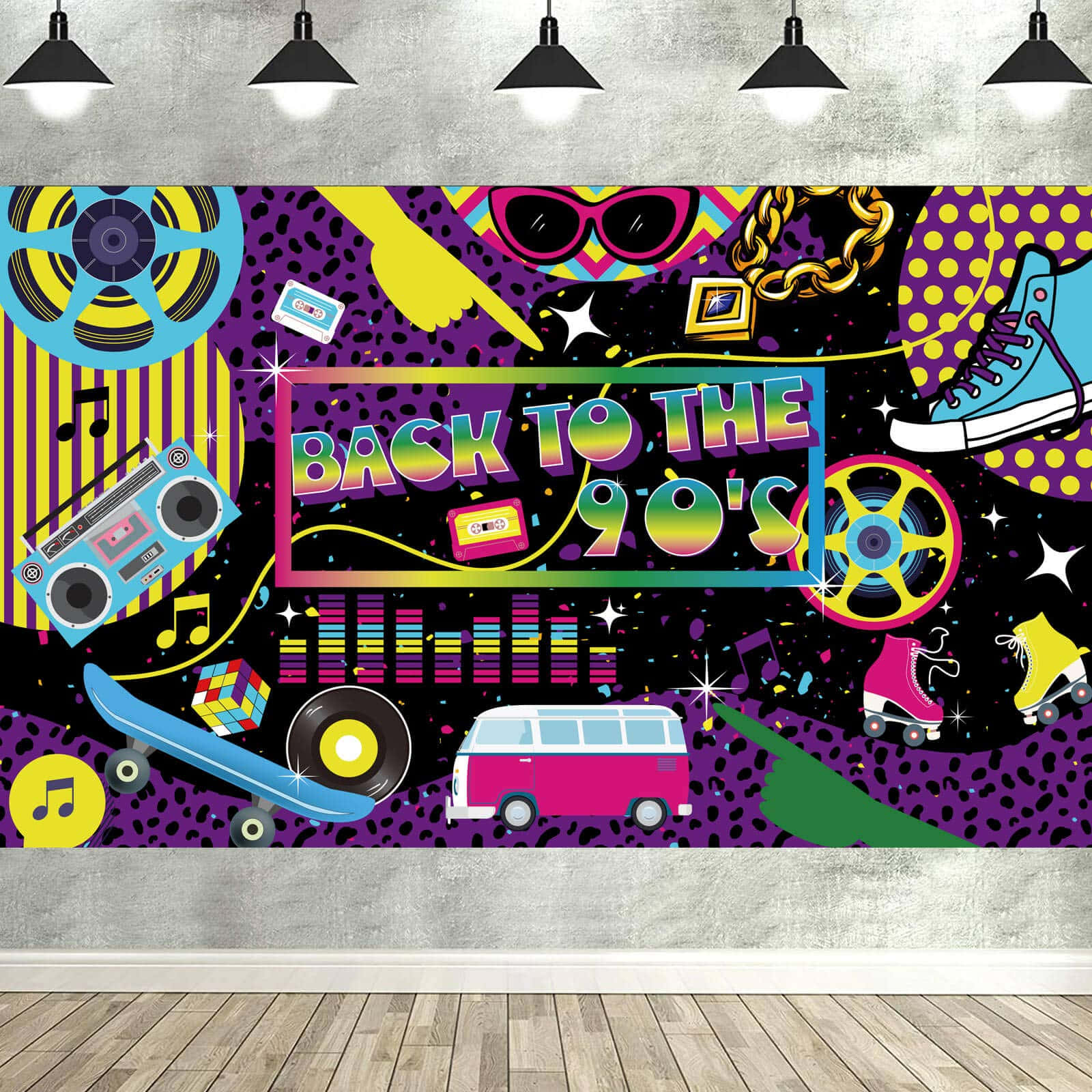 Back To The 80s Party Backdrop With Retro Items