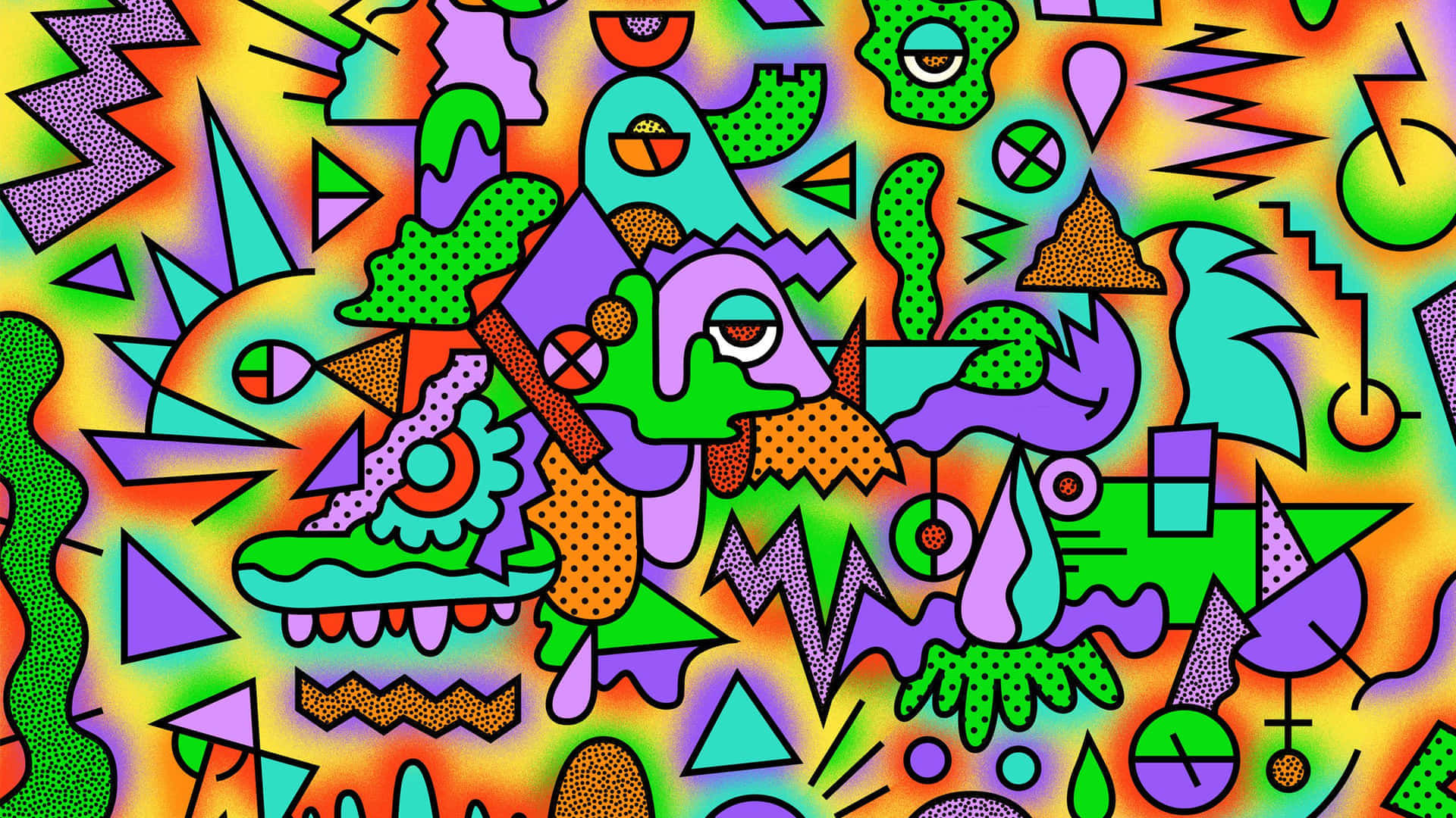 A Colorful Psychedelic Art Piece With Many Different Shapes