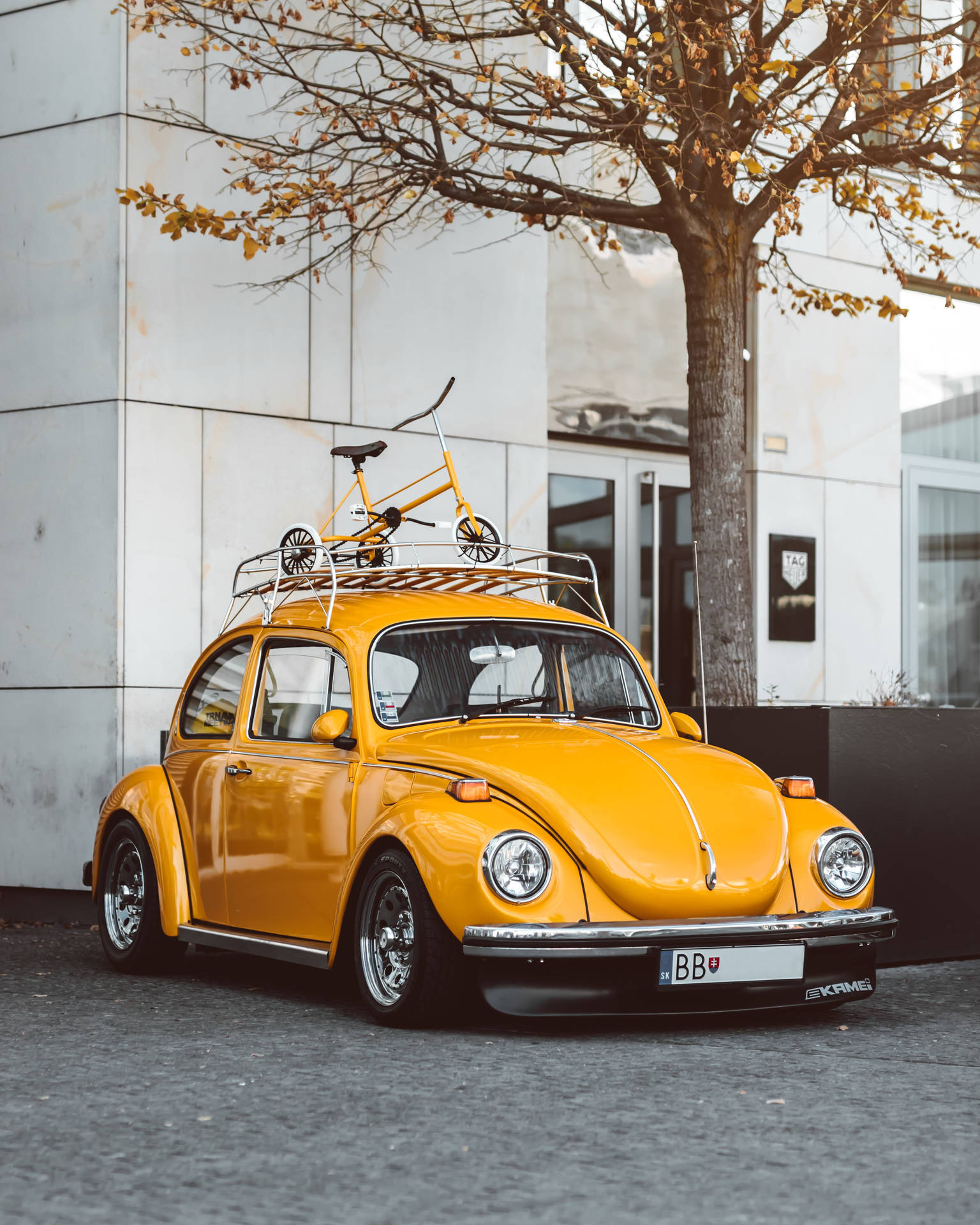 Retro Aesthetic Yellow Beetle Car Wallpaper