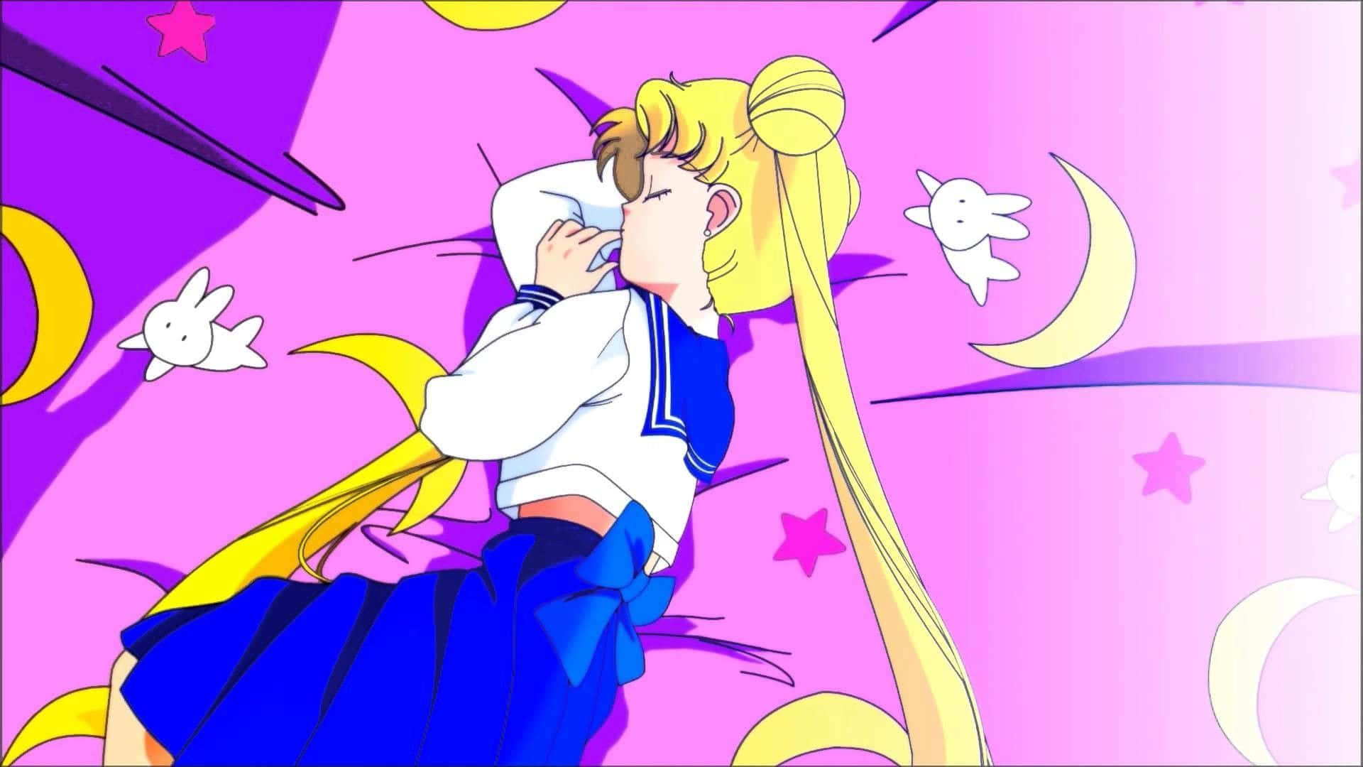 Sailormoon Durmiendo En Estilo Retro De Anime Fondo de pantalla