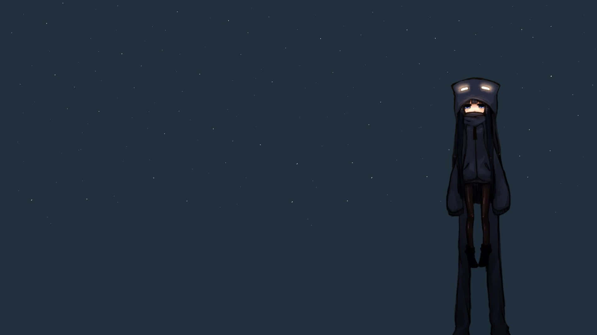 En mørk nat himmel med en mørk figur stående i midten Wallpaper