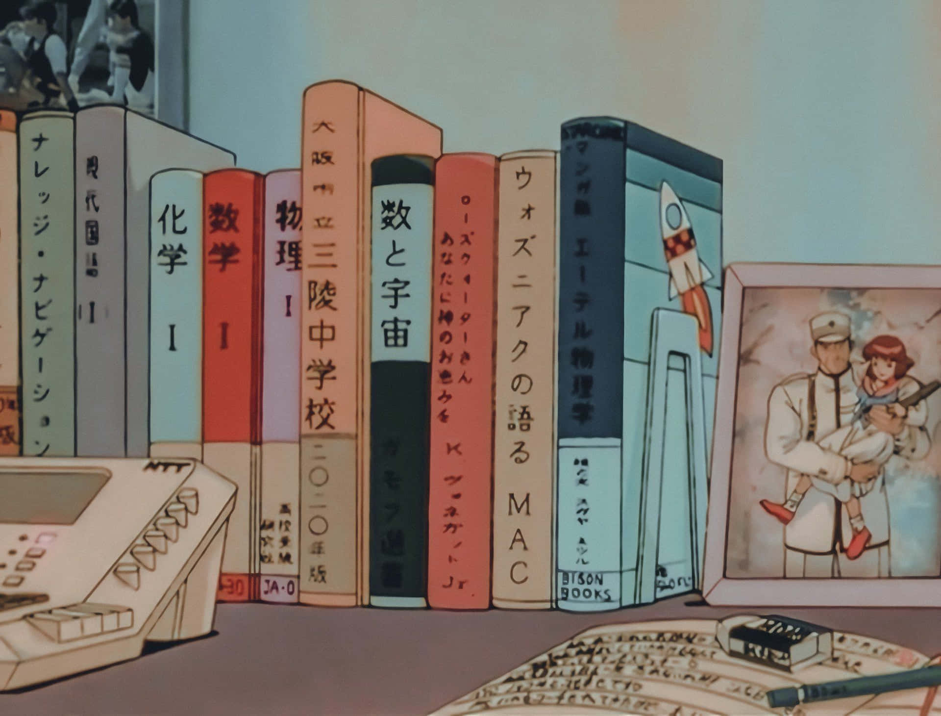 Retro Anime Bookshelf Aesthetic Wallpaper
