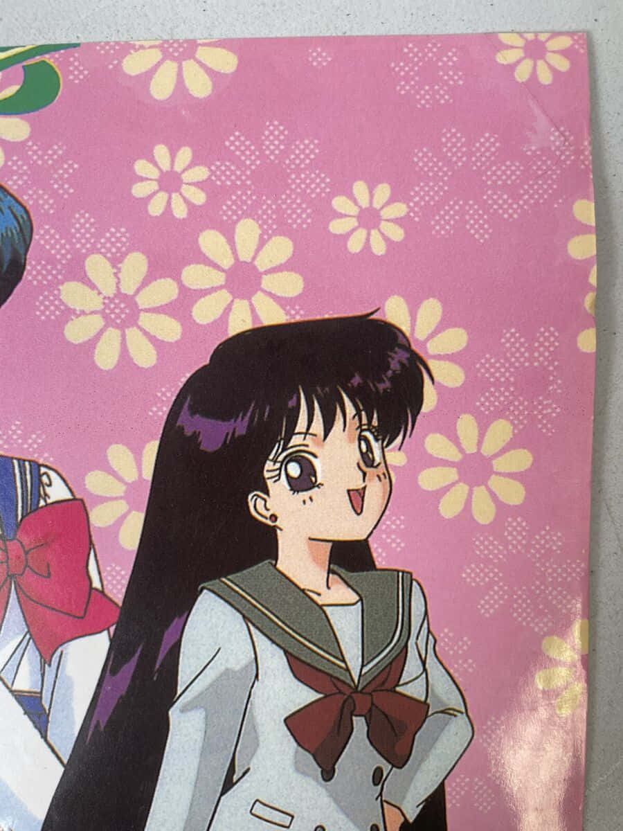 Retro Anime Girl Floral Background Wallpaper