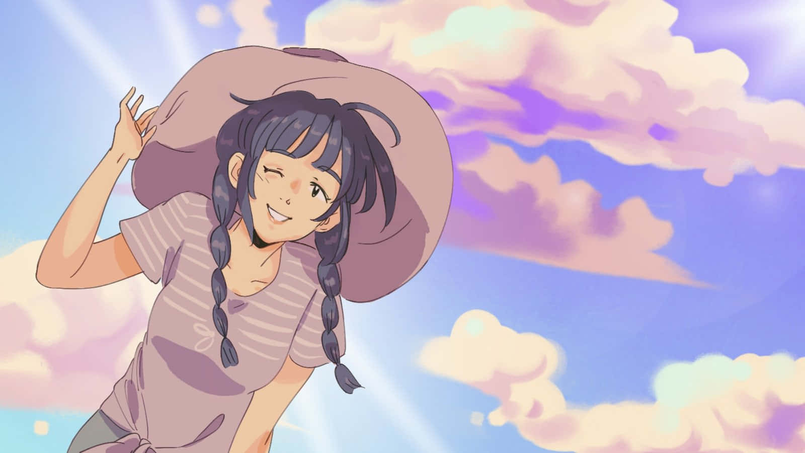 Retro Anime Girl Summer Breeze.jpg Wallpaper