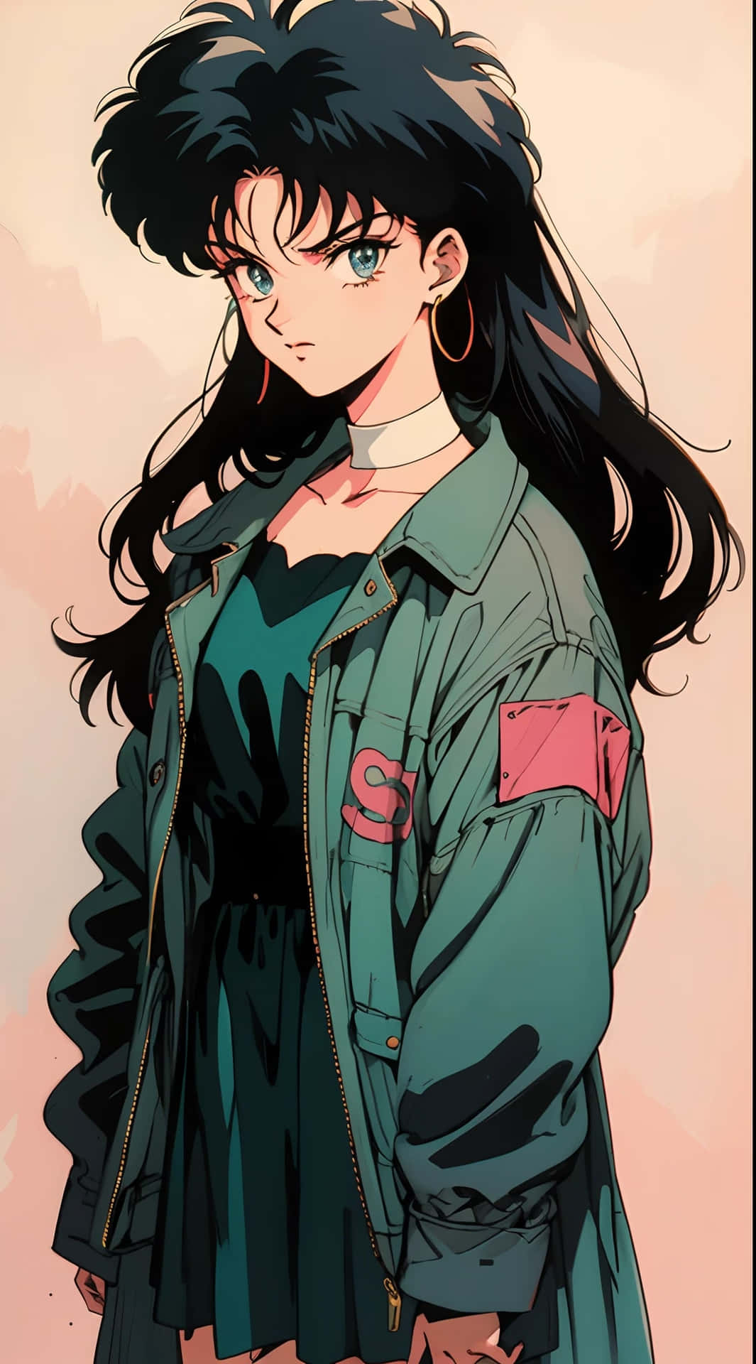 Retro Anime Girlin Green Jacket Wallpaper