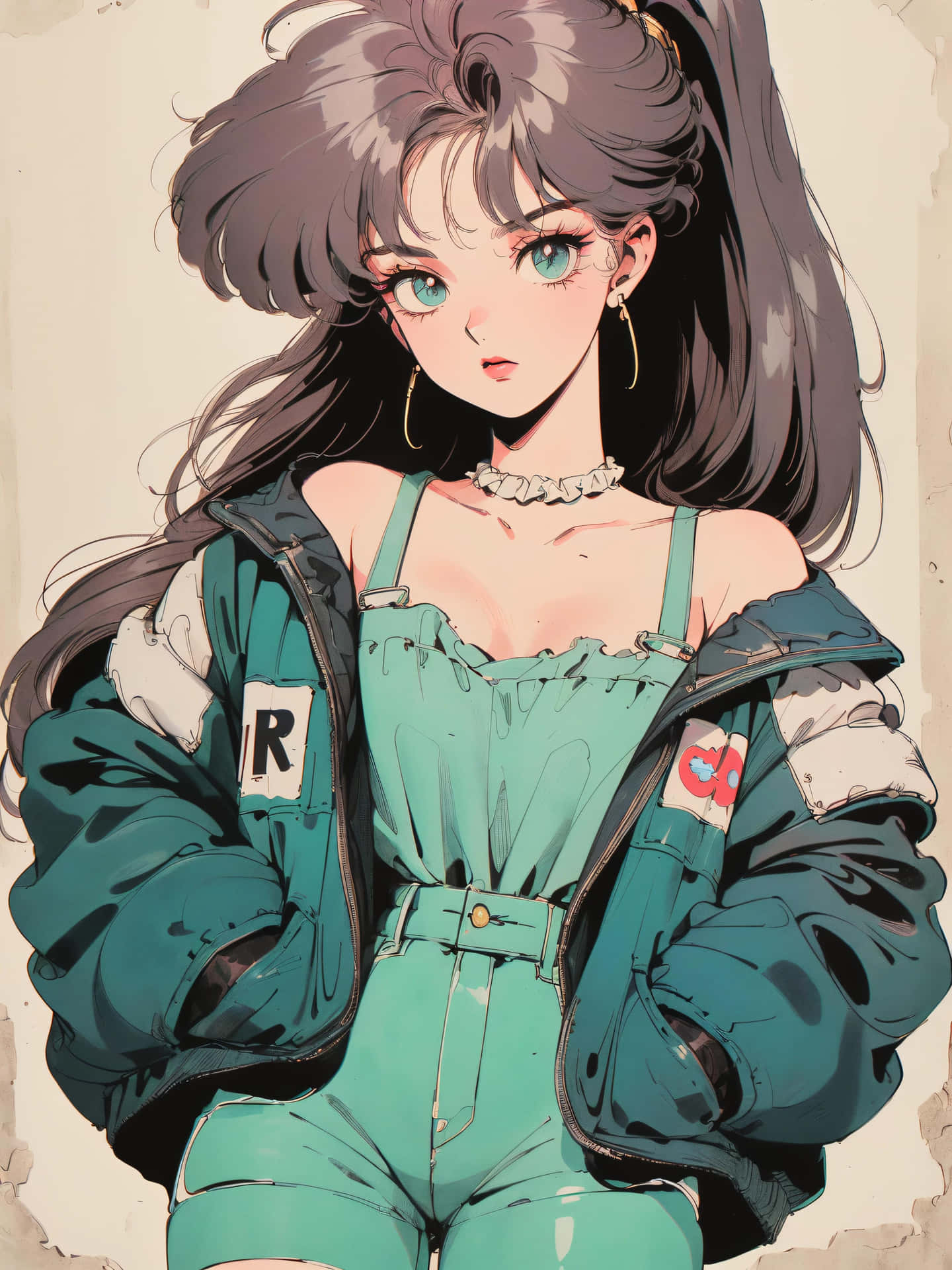 Retro Anime Girlin Green Jumpsuit Wallpaper
