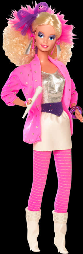 Retro Barbie Dollin Pink80s Outfit PNG