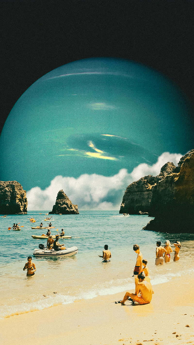 Retro_ Beach_ Day_with_ Giant_ Bubble Wallpaper
