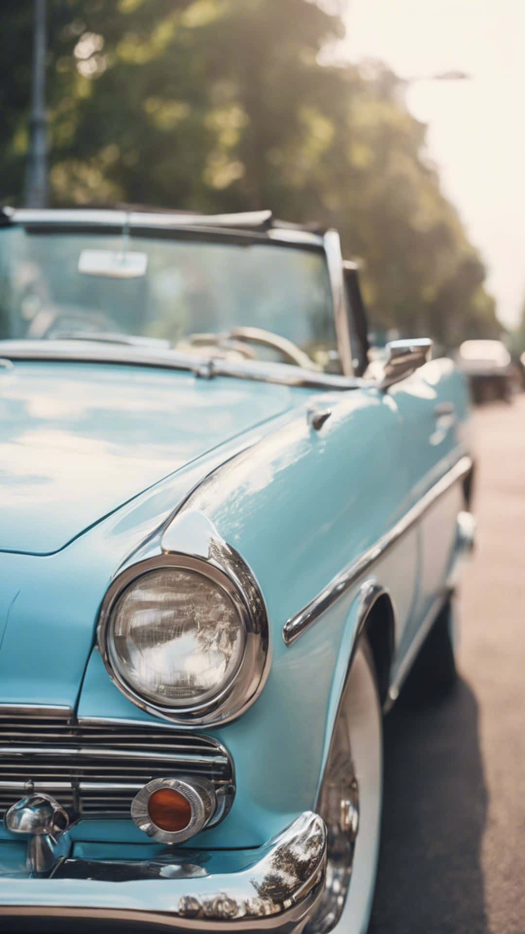 Retro Blauwe Cabriolet Zomer Cruise.jpg Achtergrond