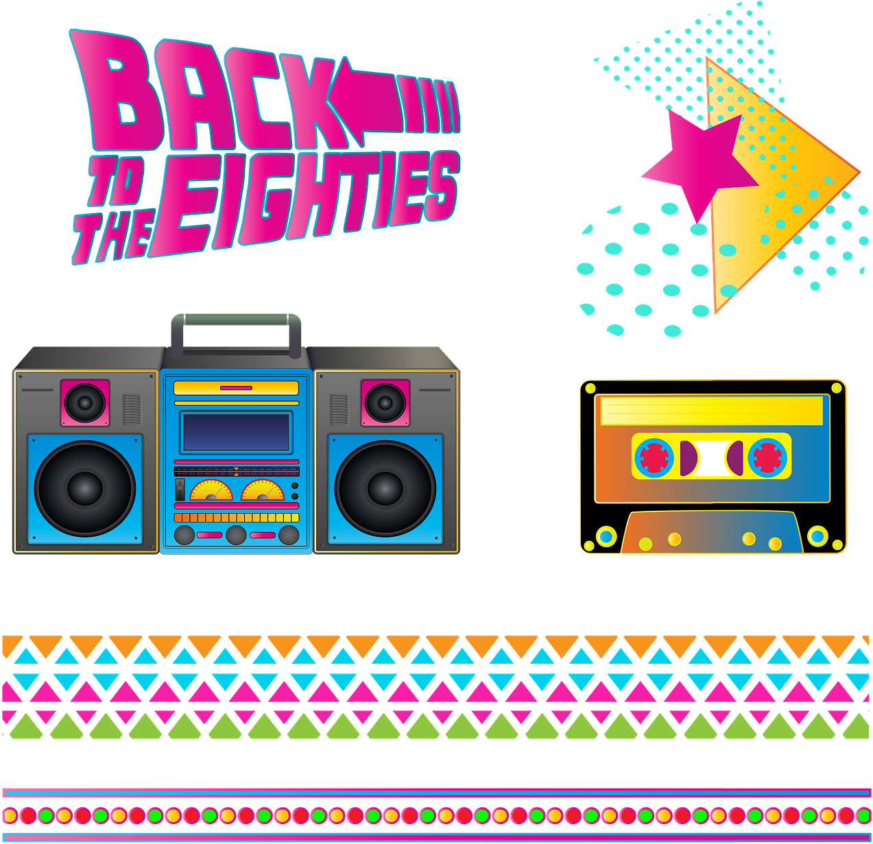 Retro Boombox Eighties Graphic PNG