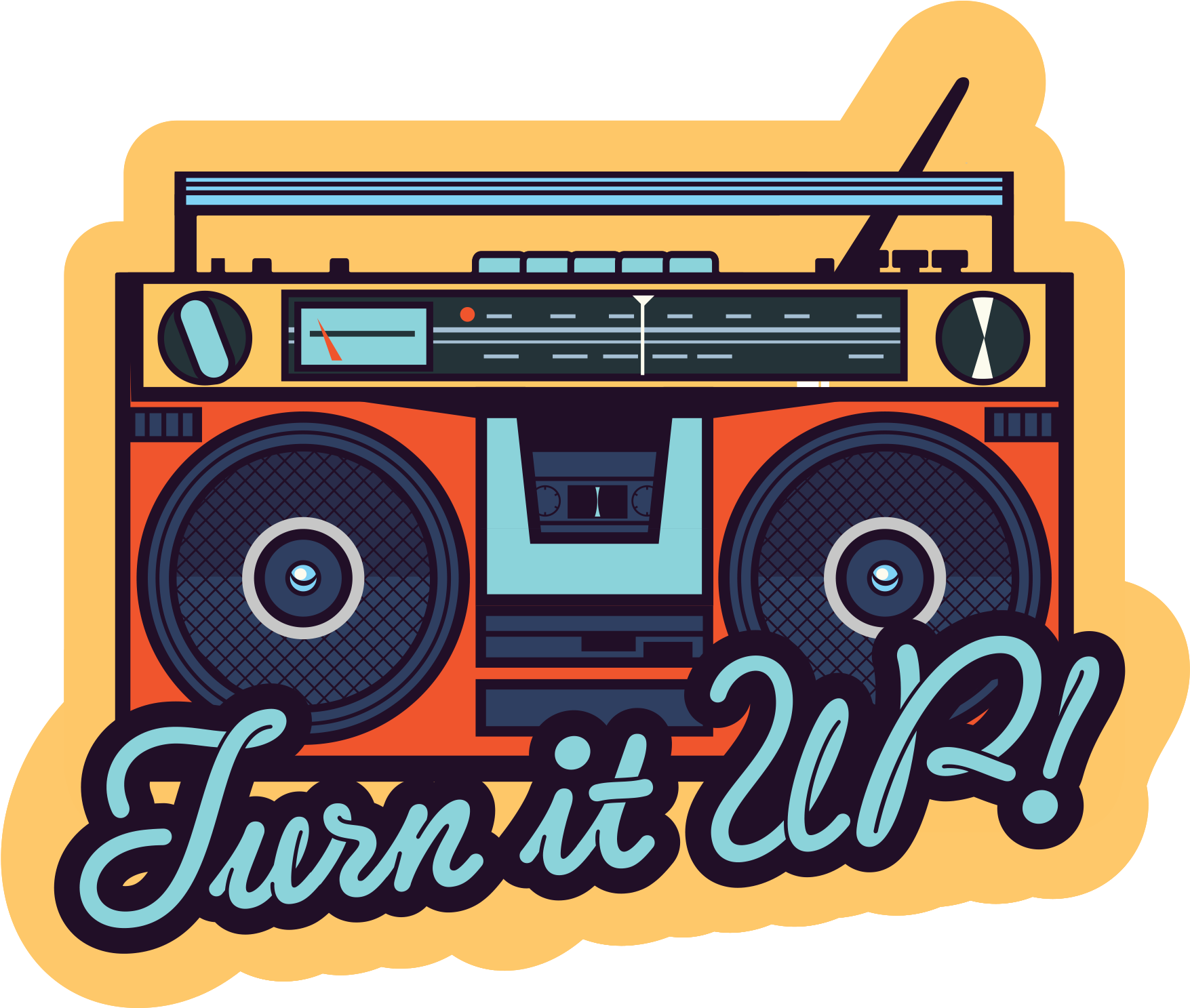 Retro Boombox Turn It Up Illustration PNG