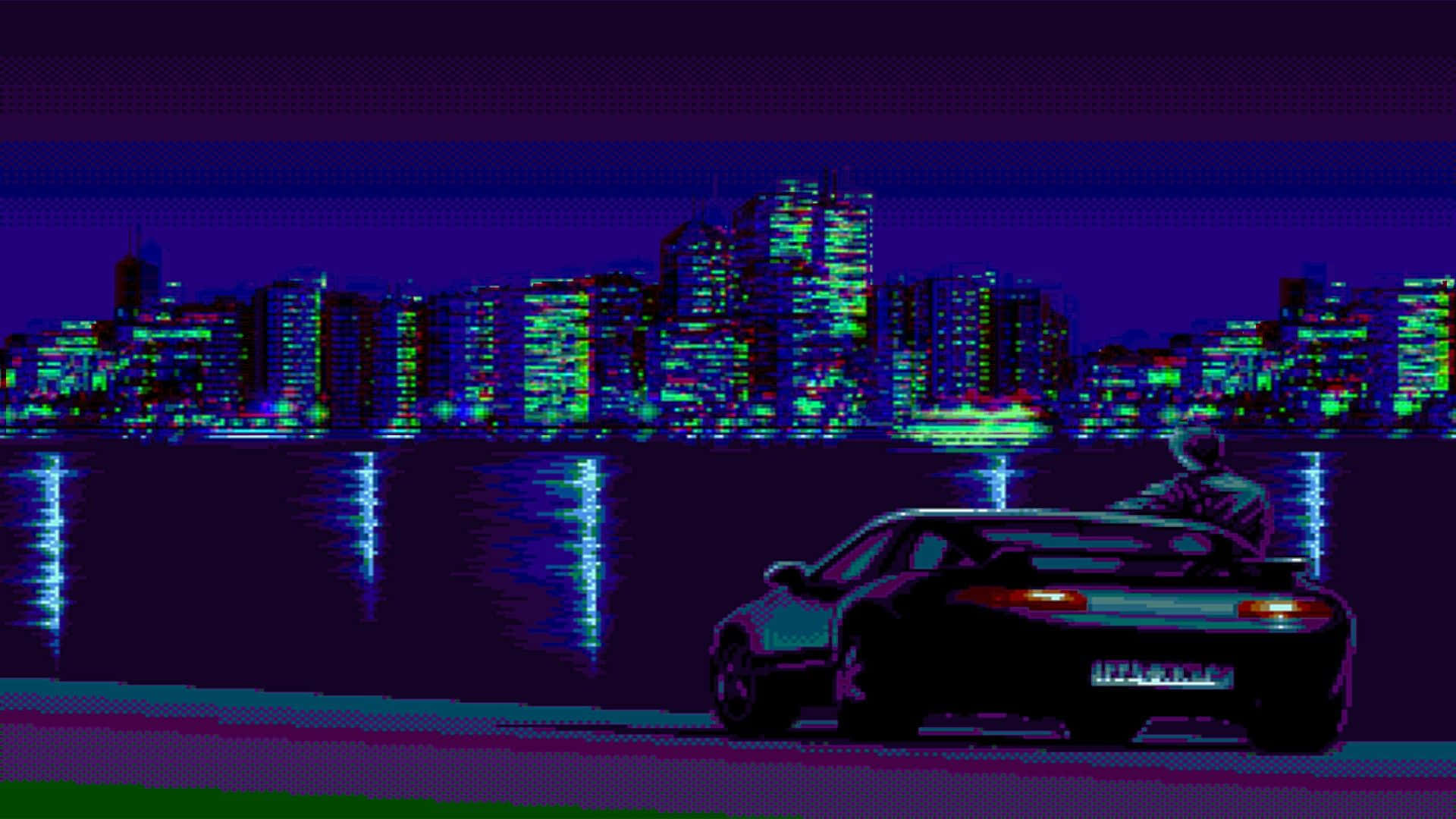 Retro City Nightlife Pixel Art Wallpaper