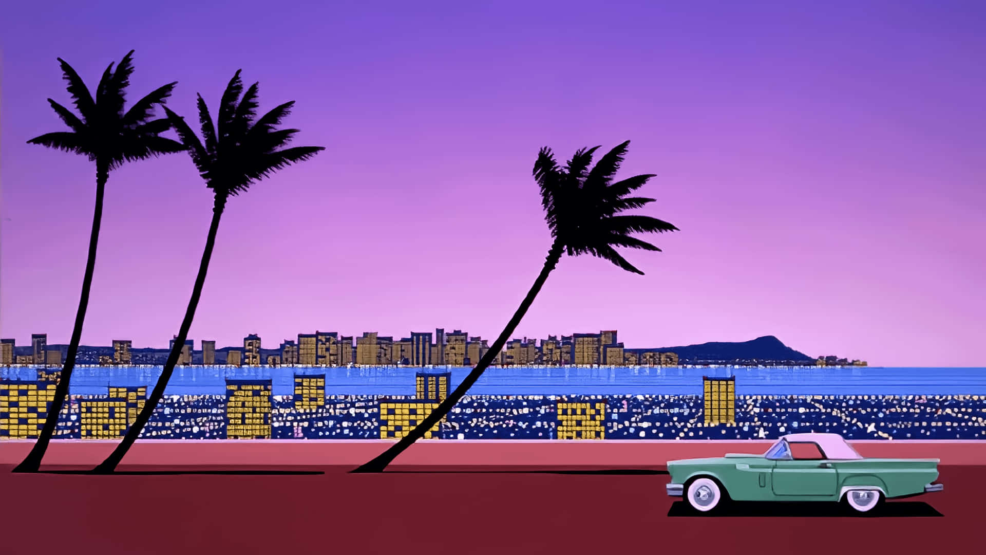 Retro Cityscapewith Classic Car Wallpaper