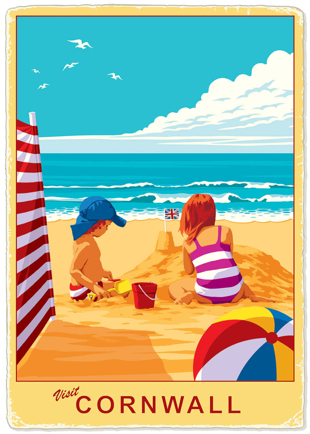 Retro Cornwall Beach Poster Wallpaper