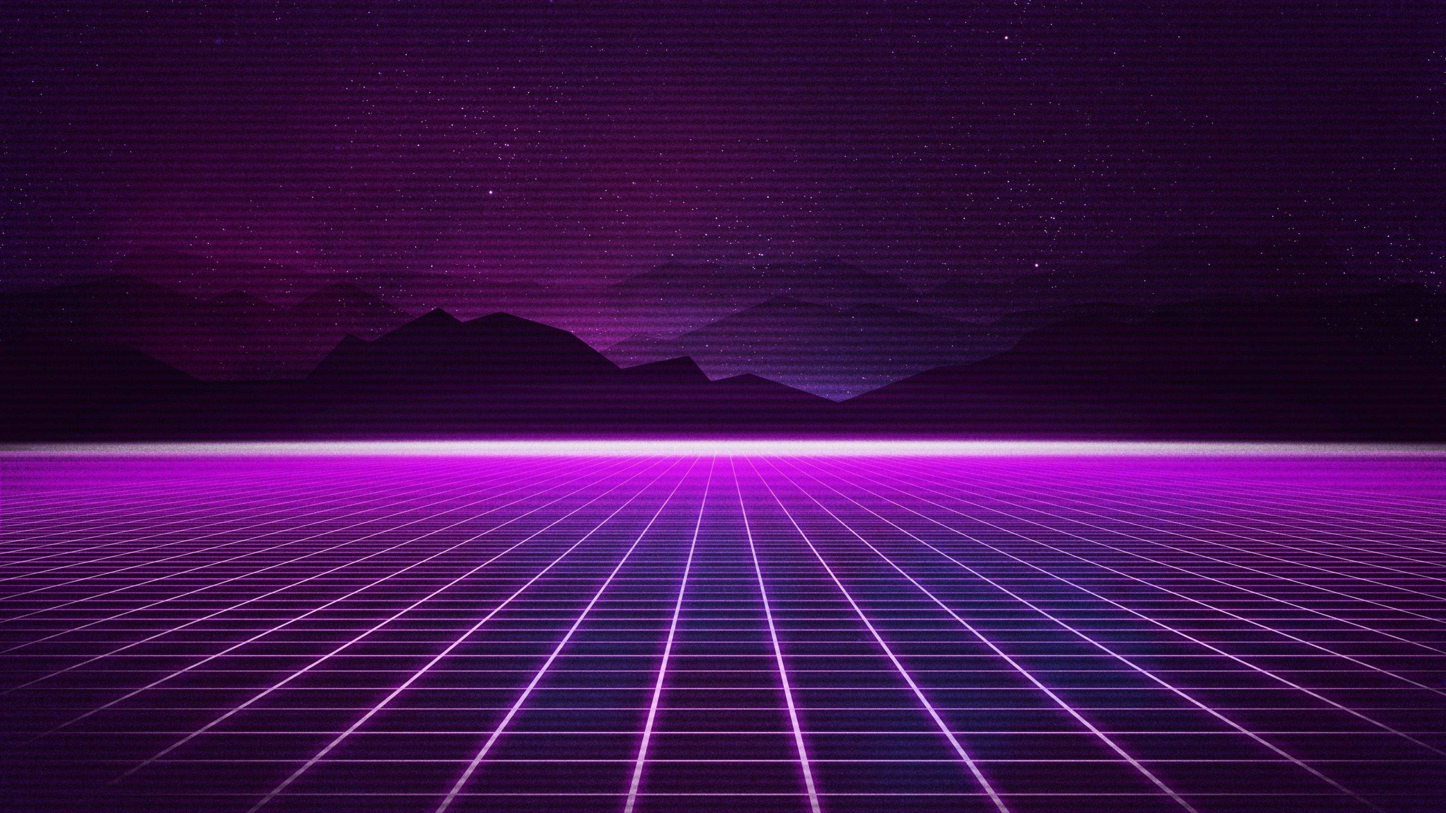 Retro Dark Field Purple Neon 4k Wallpaper