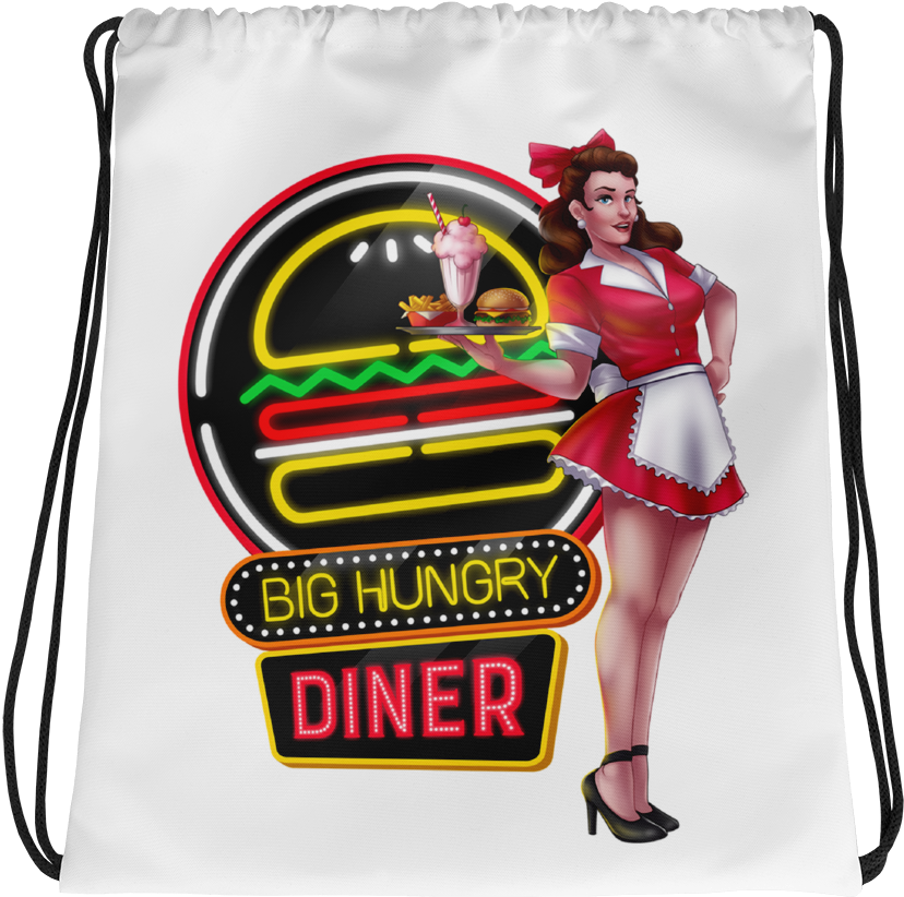 Retro Diner Pinup Girl Drawstring Bag PNG