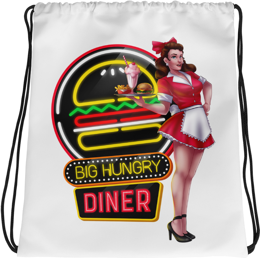Download Retro Diner Pinup Girl Drawstring Bag | Wallpapers.com