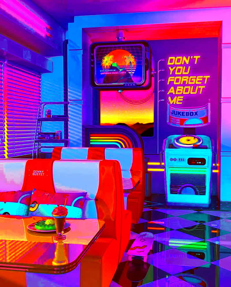 Retro Diner Vibeswith Neon Glow Wallpaper
