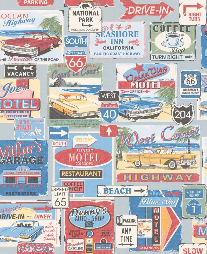 Retro Diner Vintage Posters Wallpaper