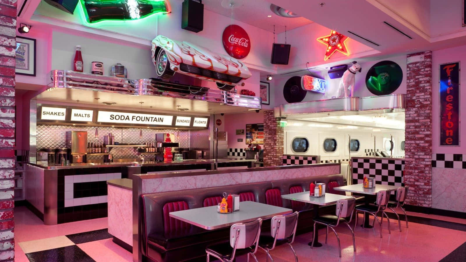 Retro 80s Disco Diner Wallpaper