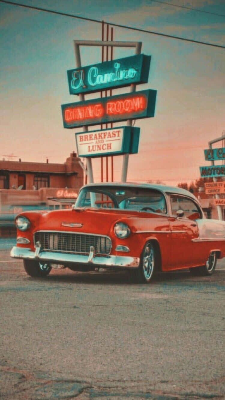 Retro Diner Red Cadillac Wallpaper