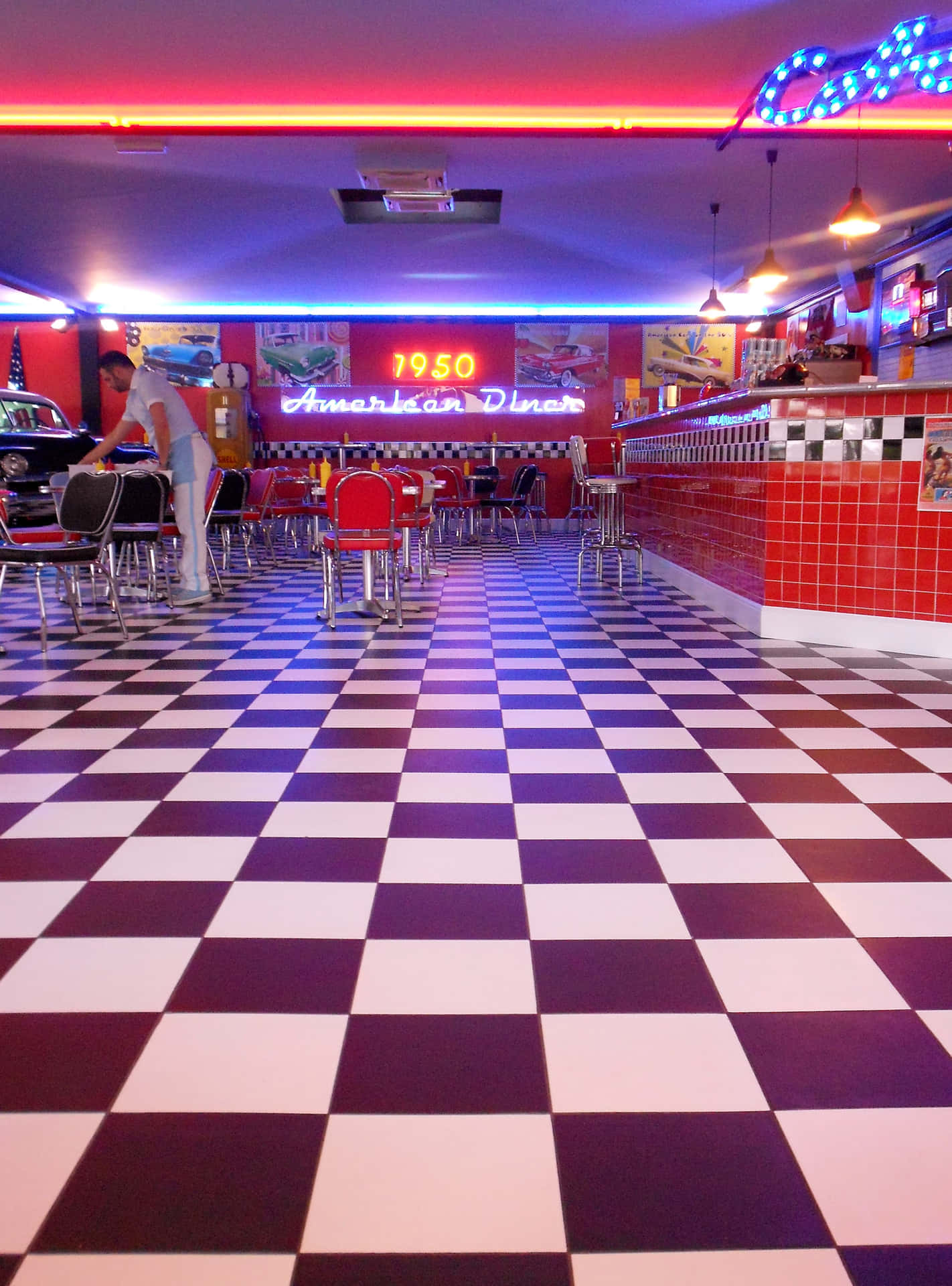 Retro Diner Chess Floor Tiles Wallpaper