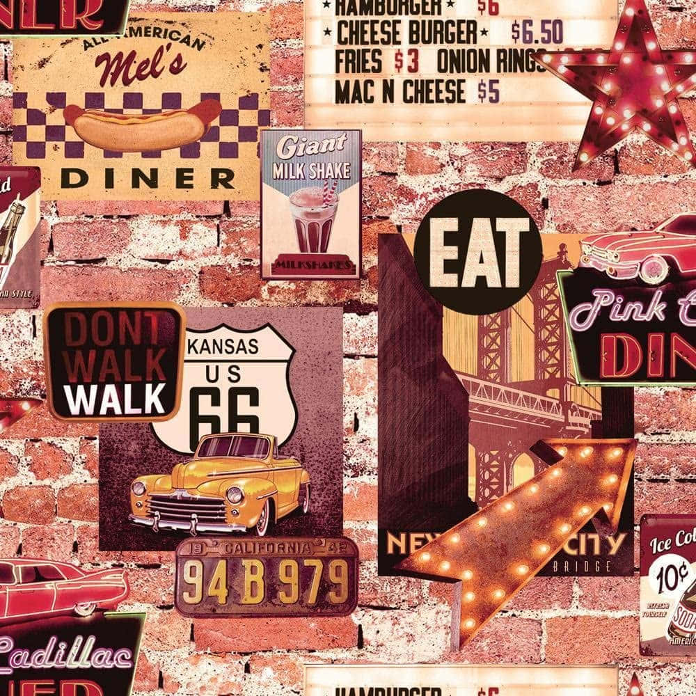 Retro Diner Aesthetic Collage Wallpaper
