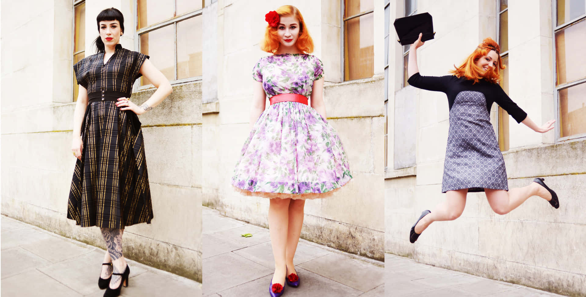 Retro Fashion Trio Vintage Styles Wallpaper