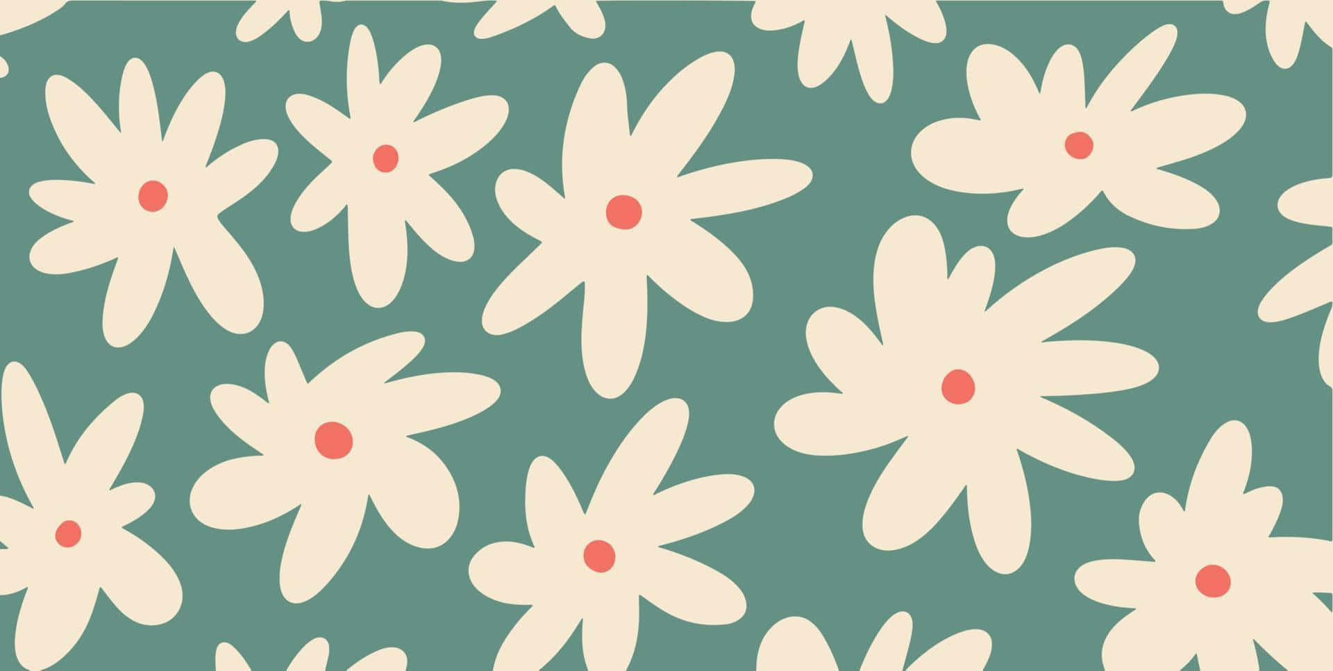 Retro Floral Pattern Green Background Wallpaper