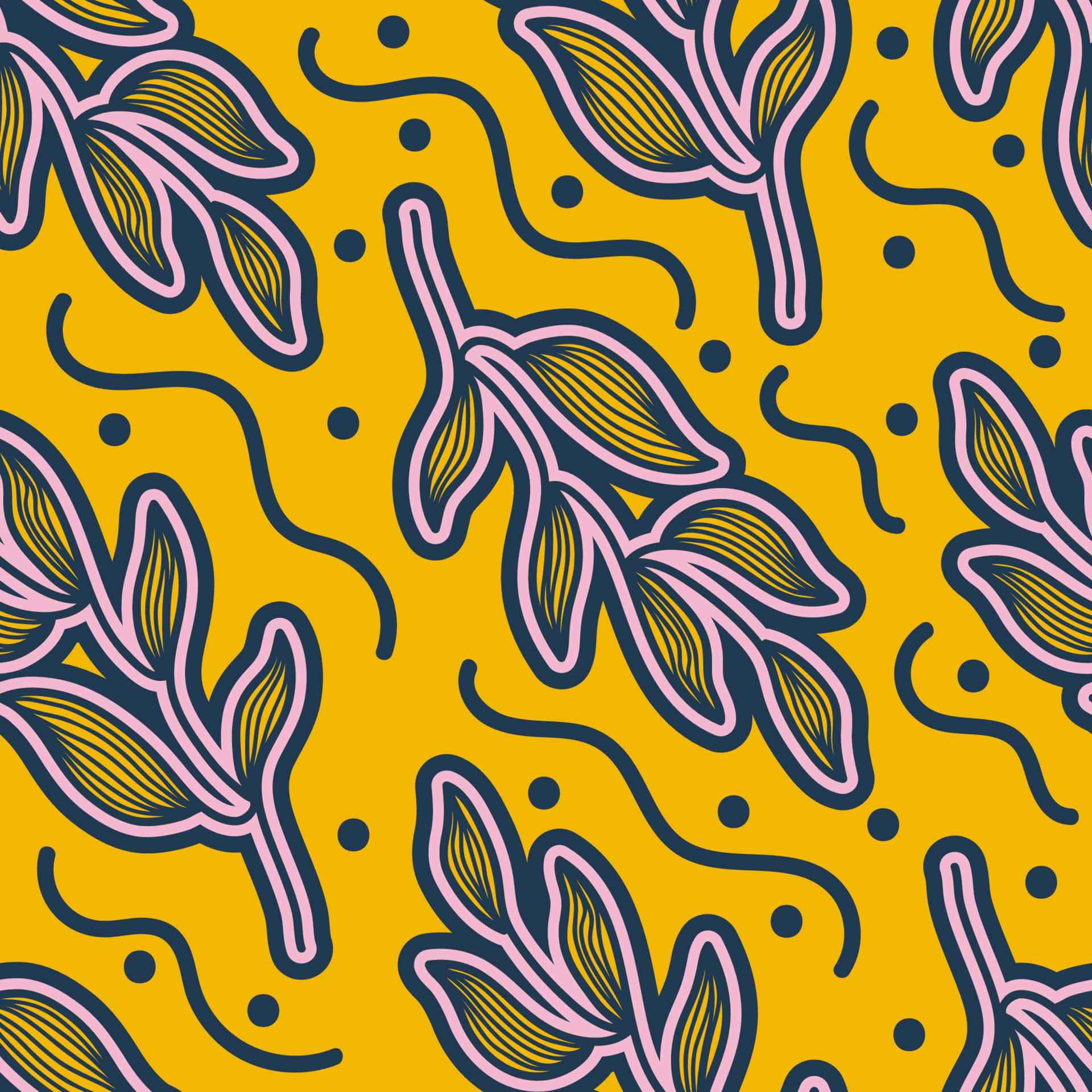 Retro Floral Pattern Yellow Background Wallpaper