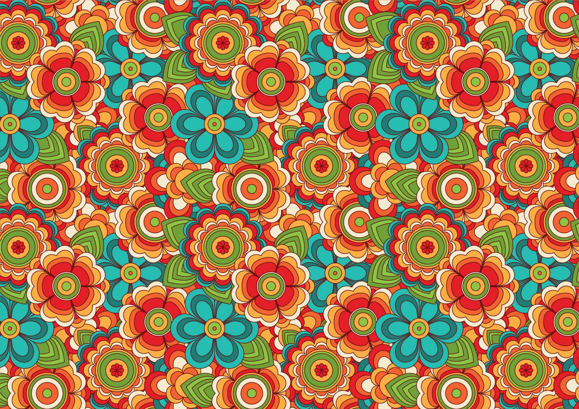 Motif Floral Rétro Style Années 70 Fond d'écran