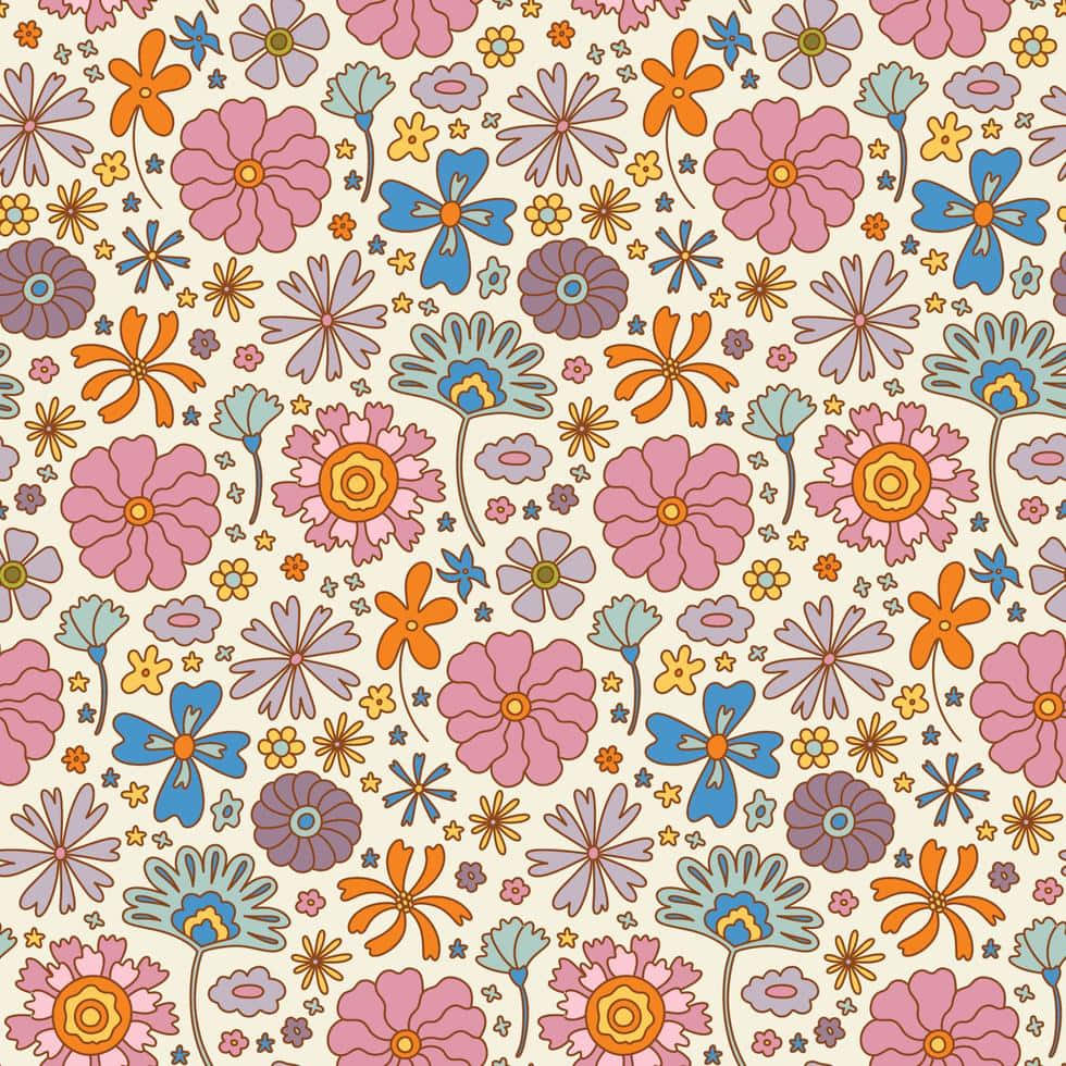 Motif Floral Rétro Style Années 70 Fond d'écran