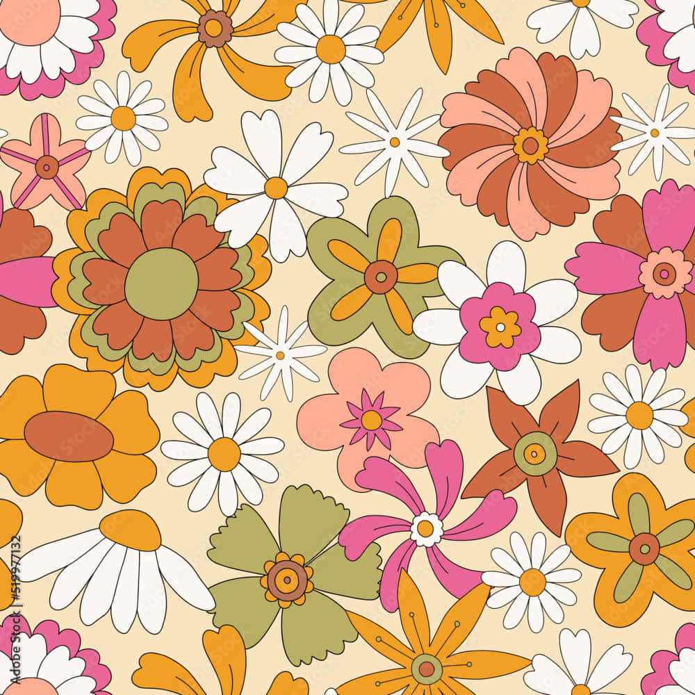 Retro Floral Pattern70s Style Wallpaper