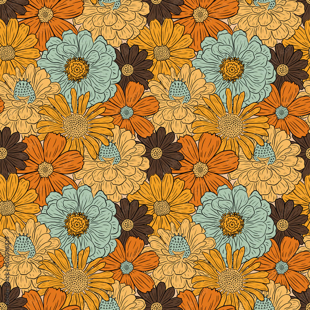 Retro Floral Pattern70s Style Wallpaper