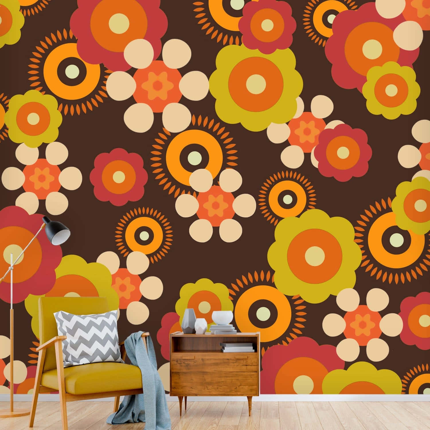 Desain Interior Wallpaper Bunga Retro Wallpaper