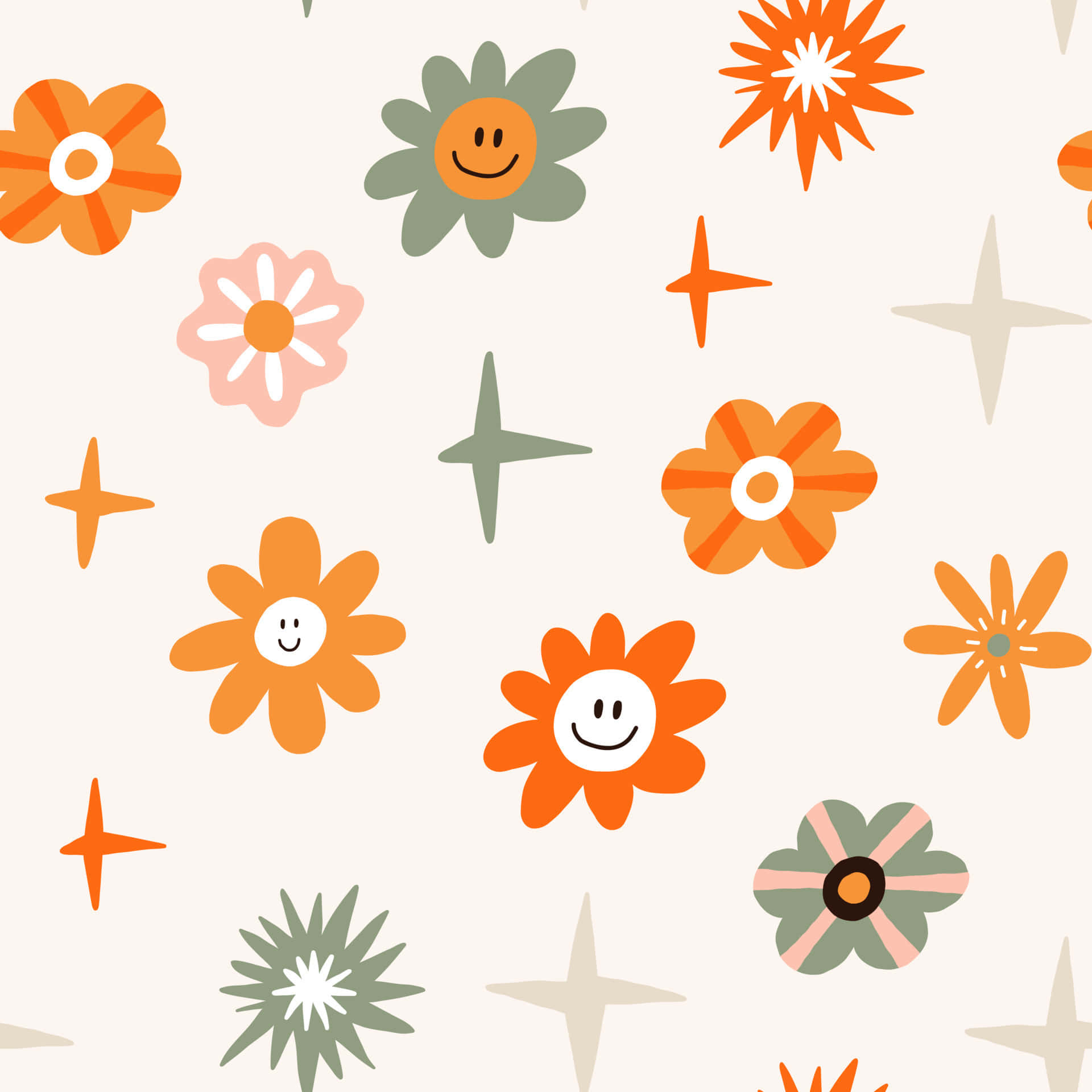 Retro_ Flower_ Pattern_70s_ Style Wallpaper