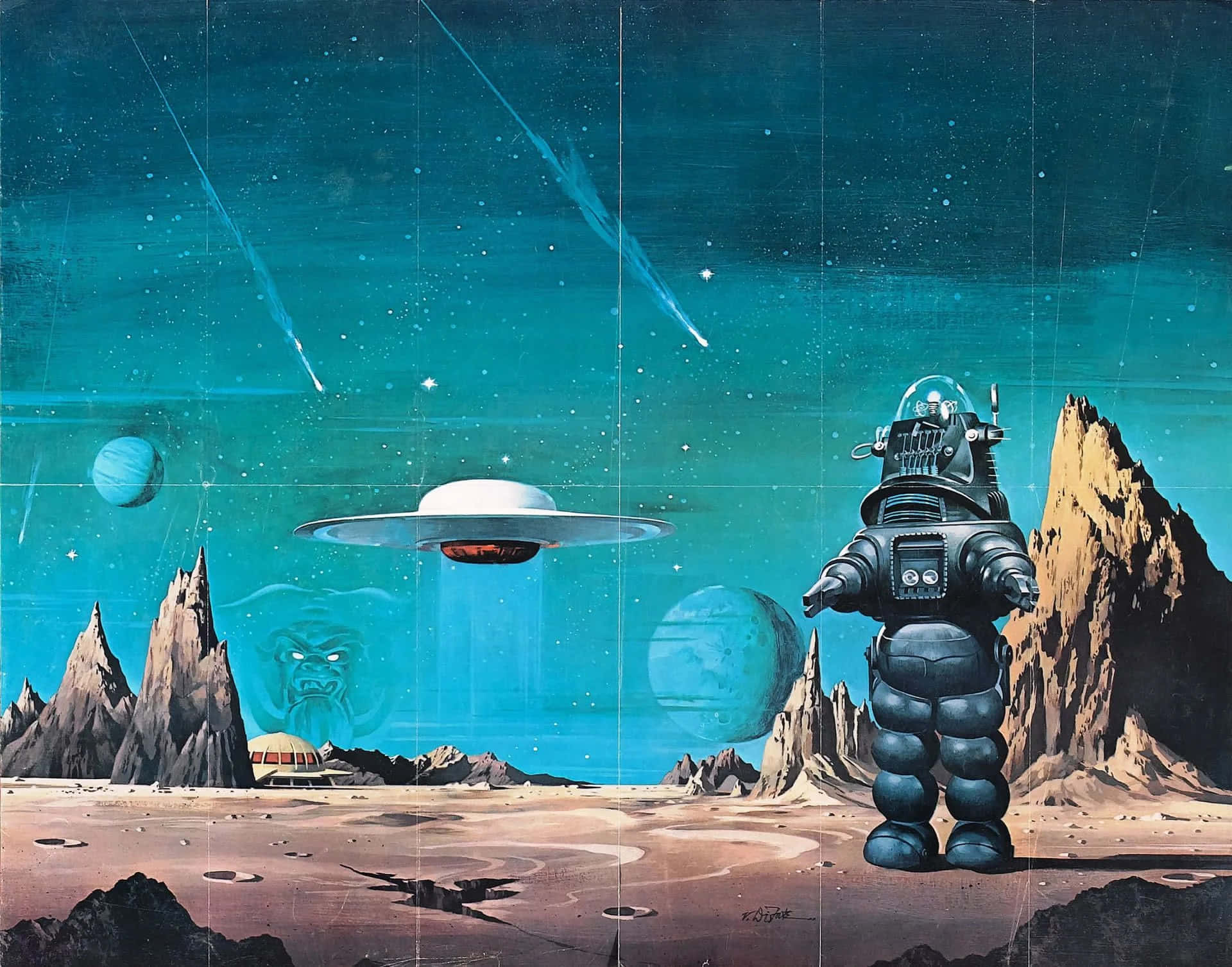 Retro Futurism Moon Space Wallpaper