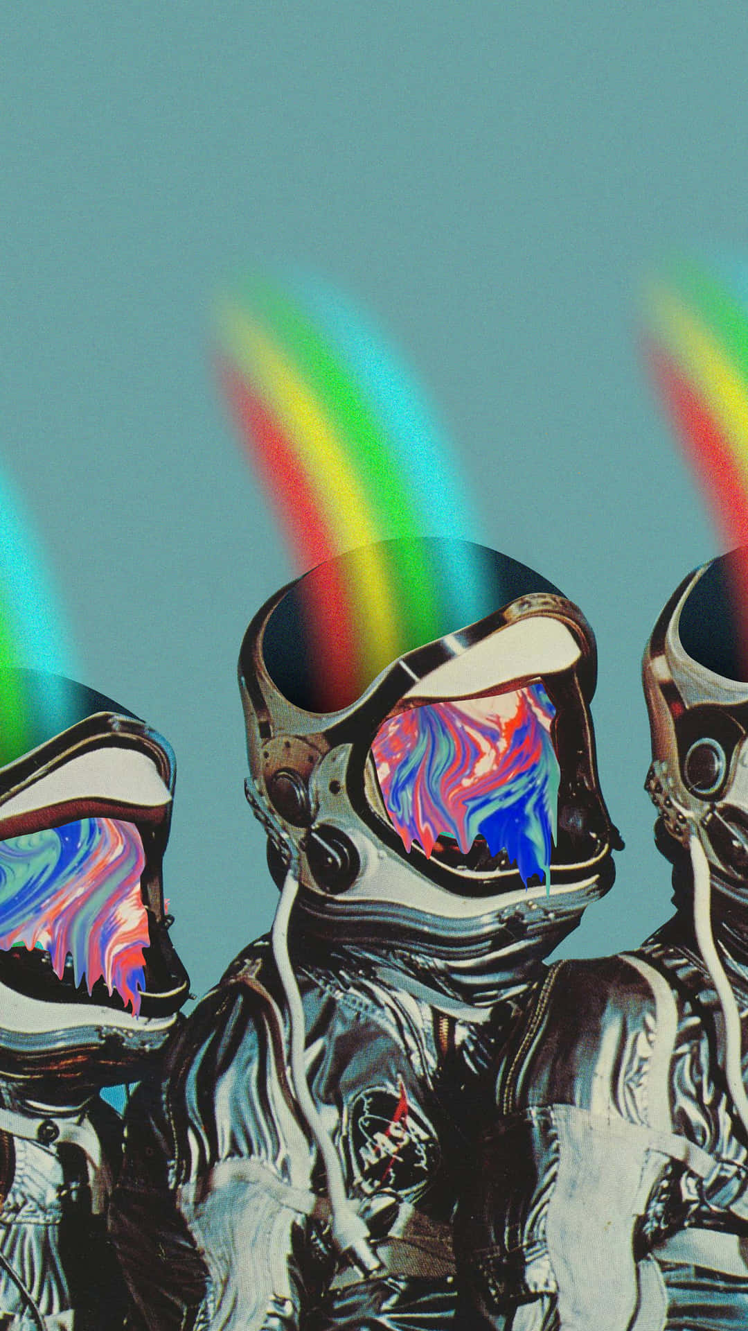 Retro Futuristic Astronauts Rainbow Prism Wallpaper