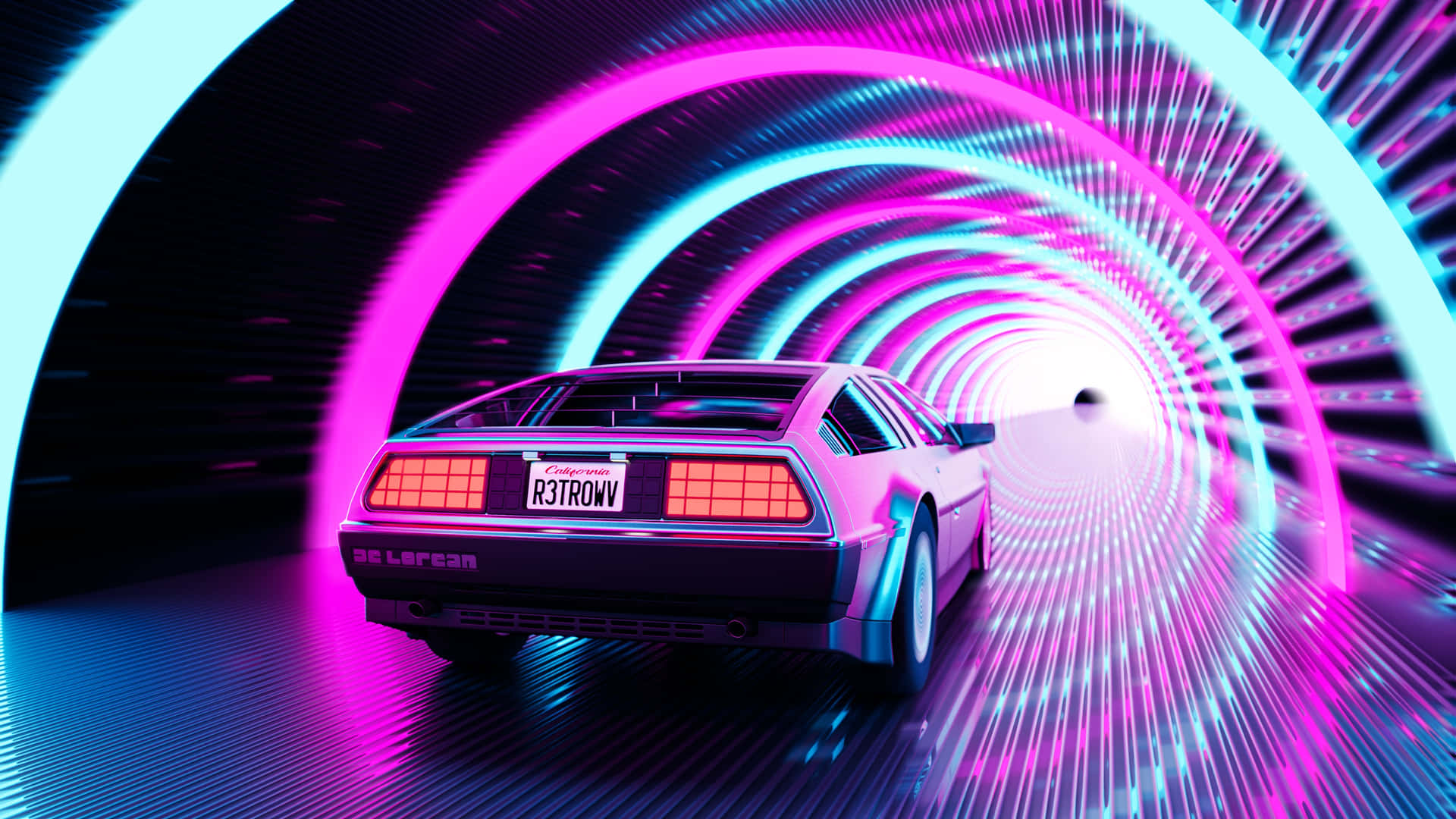 Retro Futuristic Car In Cyber Tunnel.jpg Wallpaper
