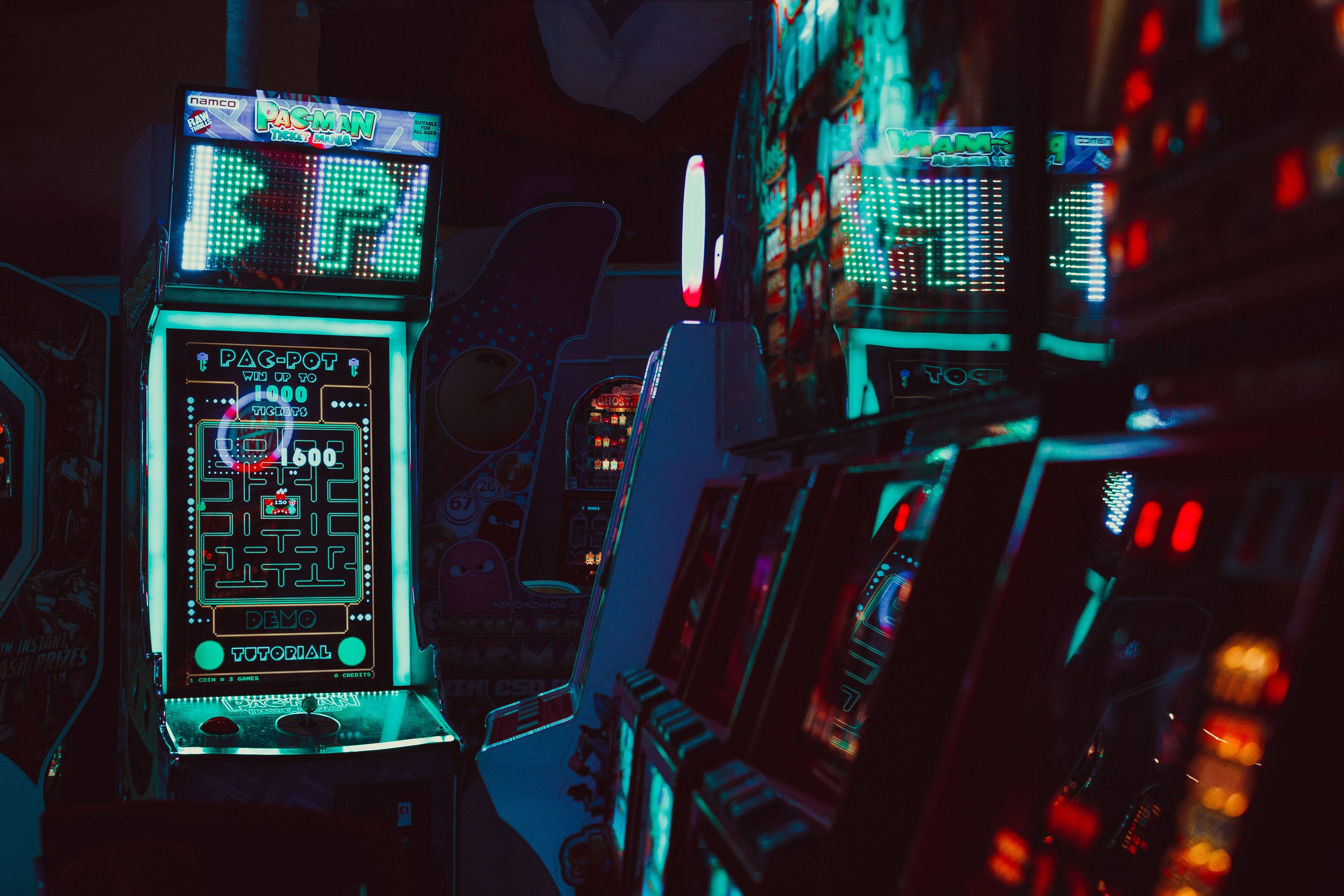 Retro Futuristic Cyberpunk Arcade Game Room 4k Wallpaper
