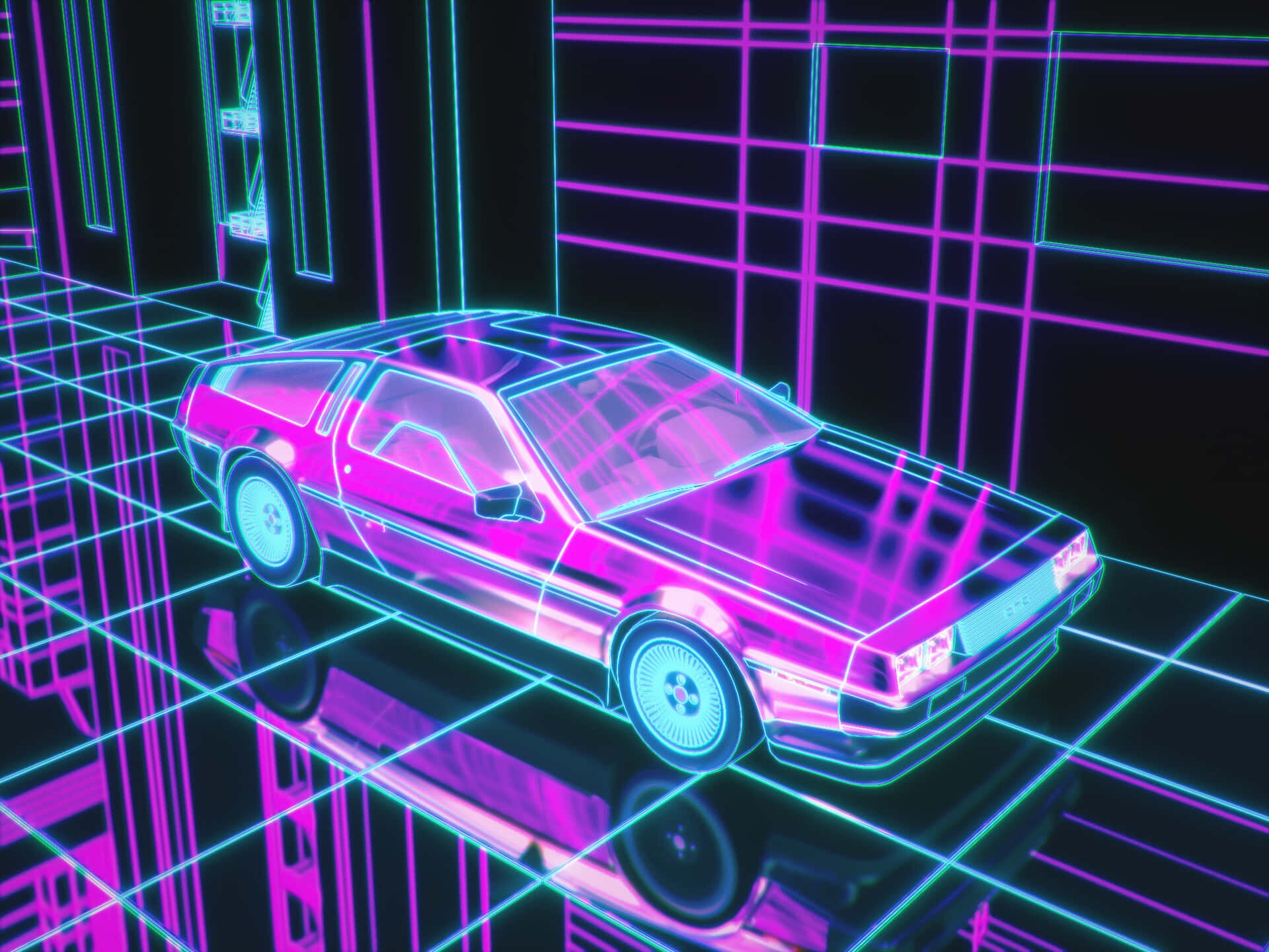 Retro Futuristic Neon Car Wallpaper