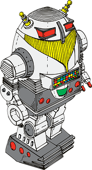 Retro Futuristic Robot Illustration PNG