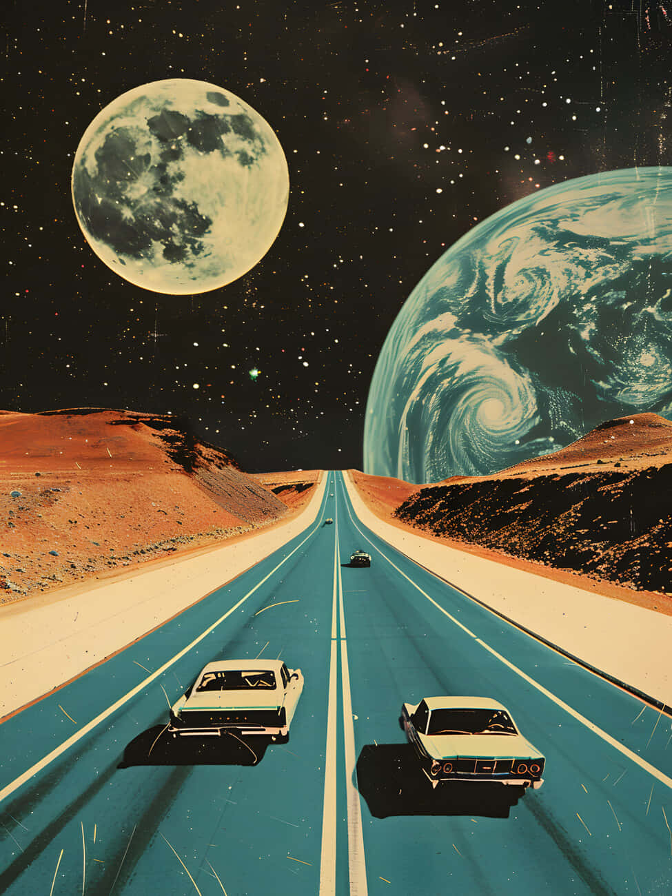 Retro Futuristic Space Road Trip Wallpaper