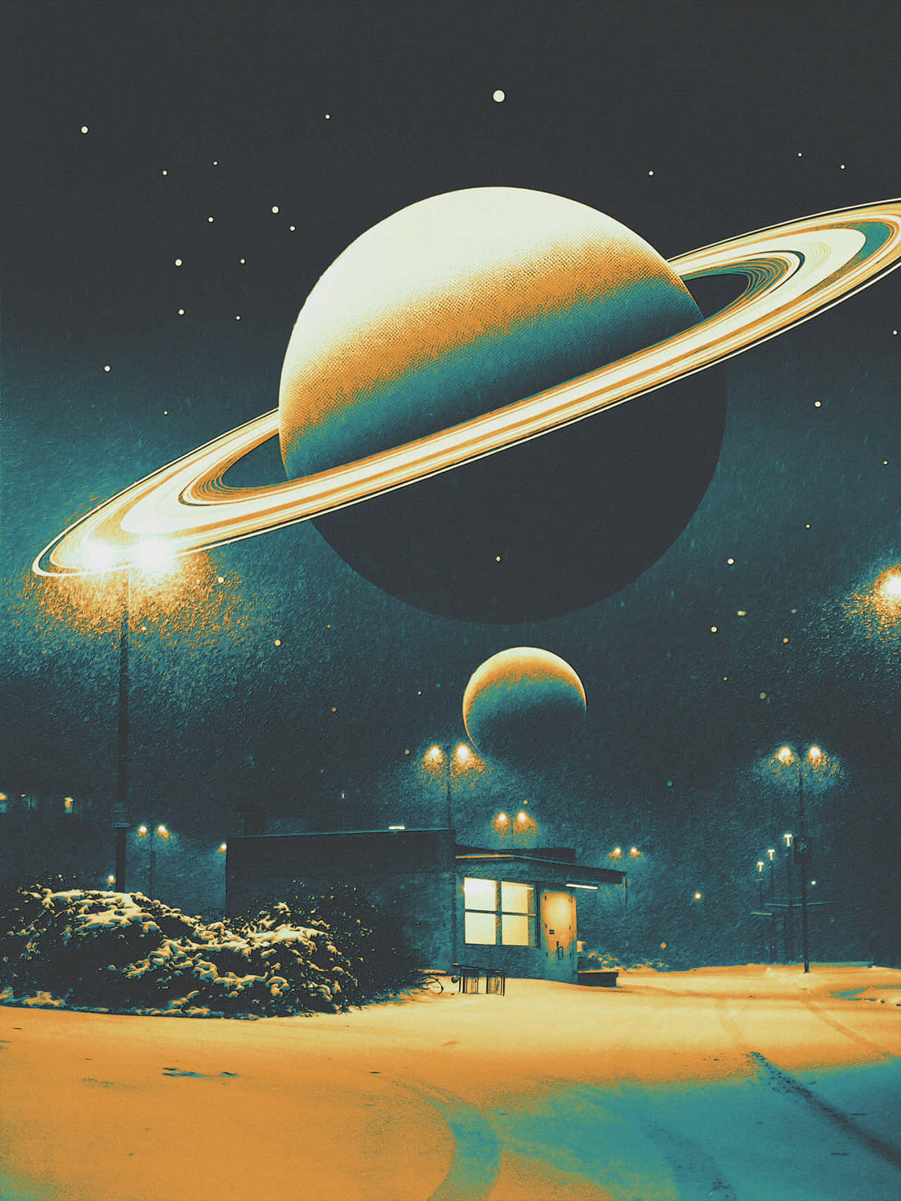 Retro Futuristic Space Scene Wallpaper
