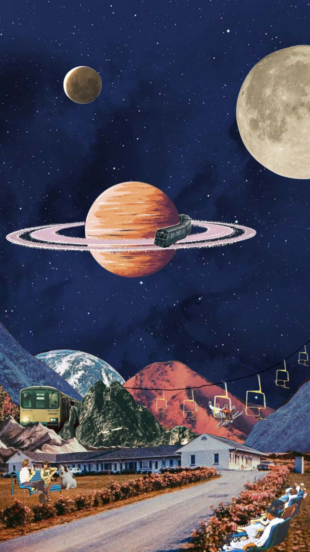 Retro Futuristic Space Village Collage Wallpaper