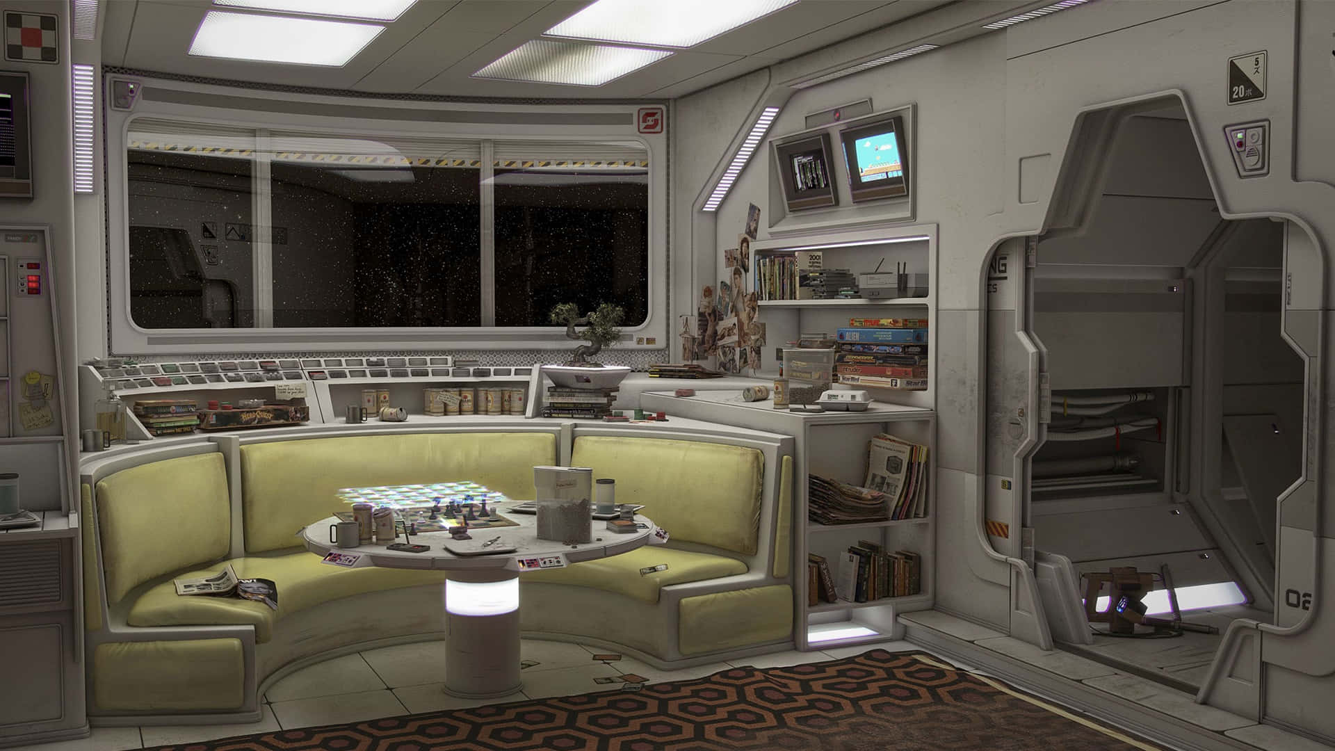 Retro Futuristic Spaceship Lounge Area.jpg Wallpaper