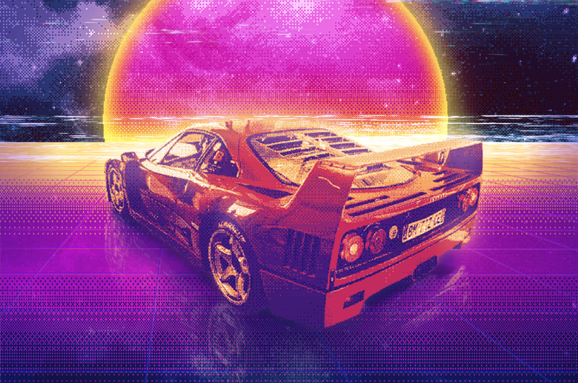 Retro Futuristic Sports Car Sunset Wallpaper