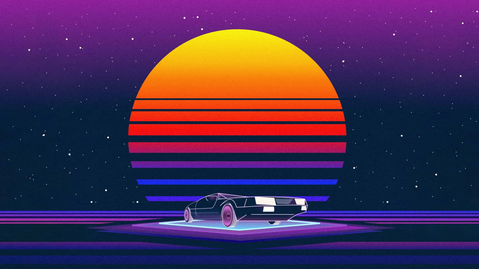 Retro Futuristic Sunsetwith Sports Car Wallpaper
