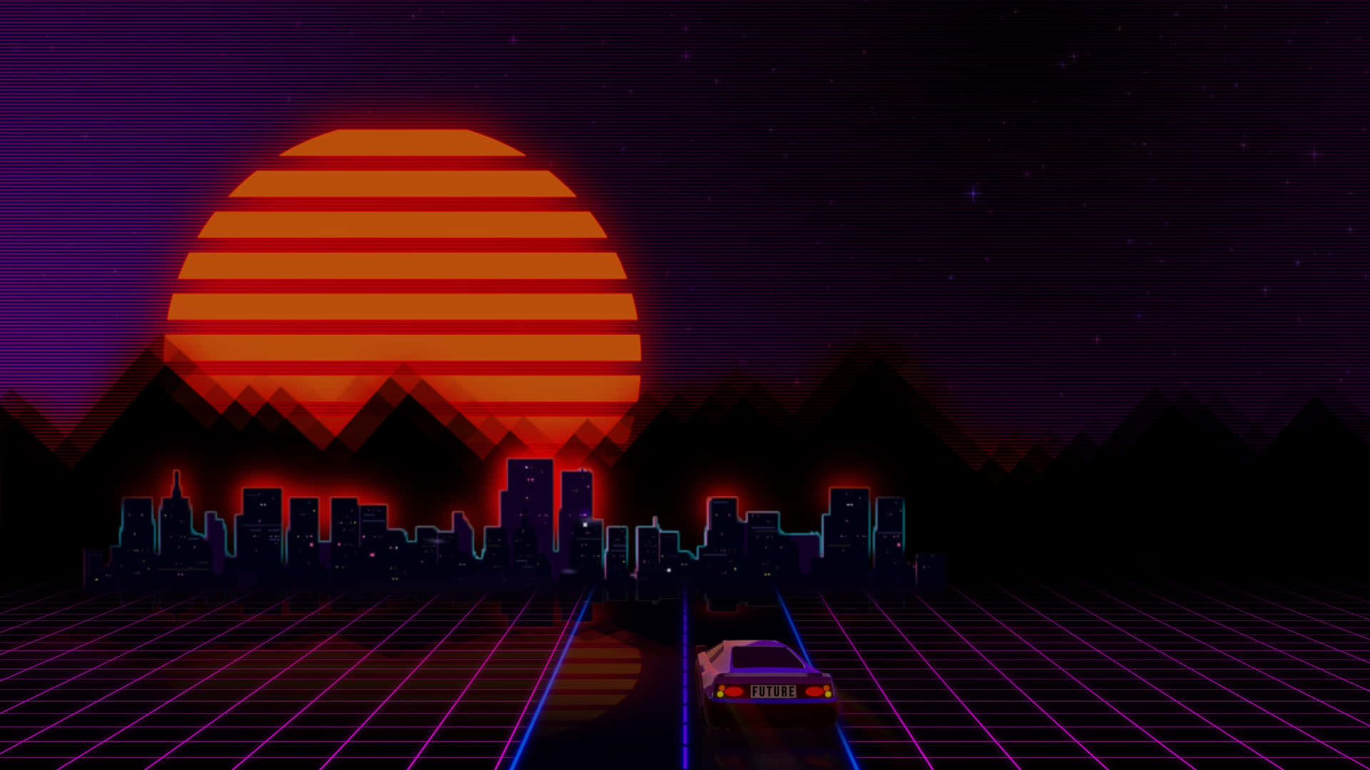 Retro Futuristic Synthwave Sunset Wallpaper