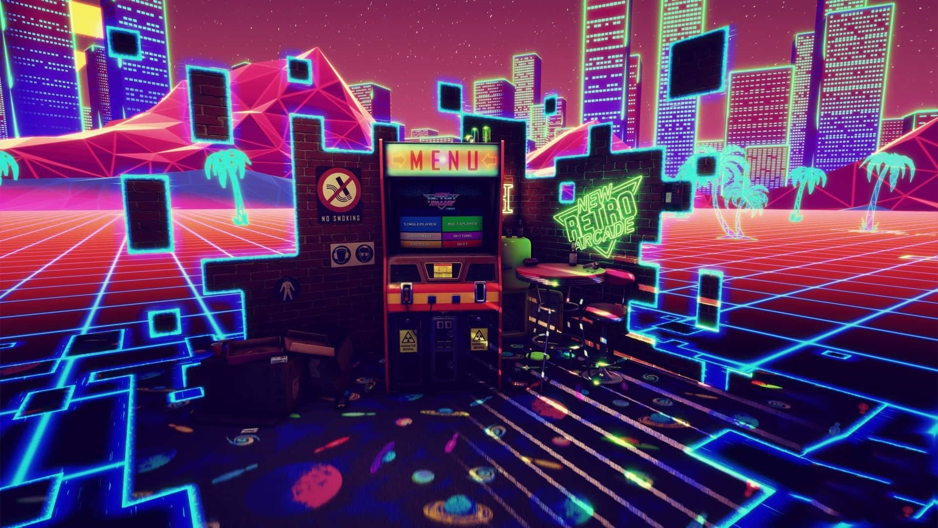 A Neon City With A Neon Machine